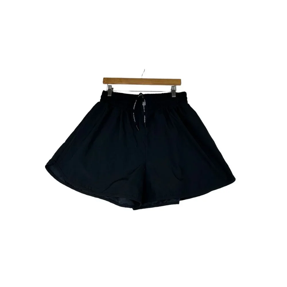 Free People Movement High Waisted Drawstring‎ Nylon Shorts size Small Black